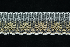 2 Inch Flat Lace, White - Gold (25 yards) MADE IN USA